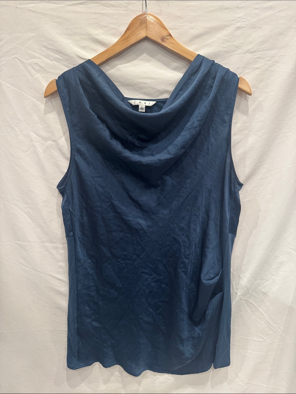 CAbi Blue Cowl Neck Sleeveless Tank Top, Size Large